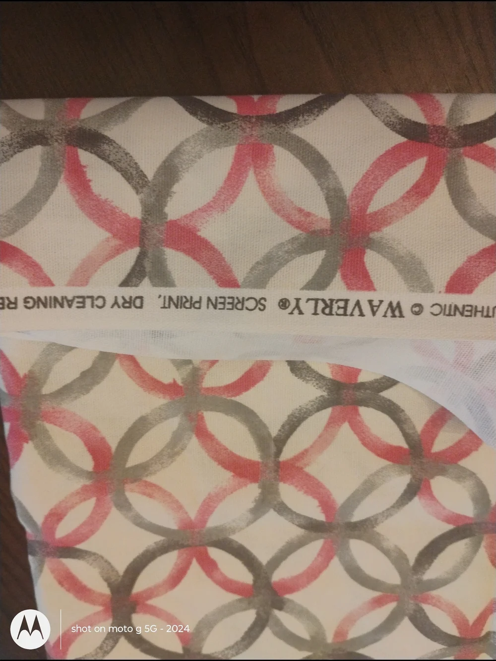 Waverly Pink and Gray Interlocking Rings Curtain Fabric